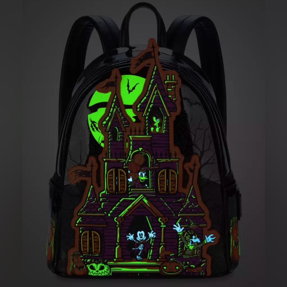 🆕 Disney Parks Mickey and Friends Halloween Haunted House Loungefly Backpack - Picture 2 of 11